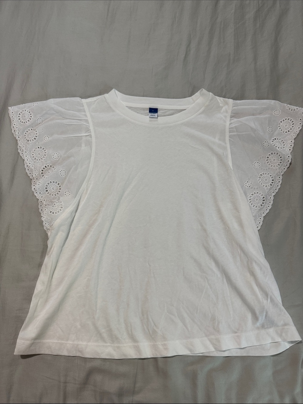 Old Navy White Eyelet Flutter Sleeve Tank